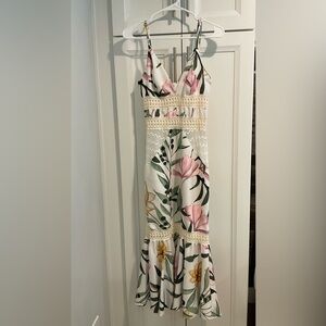 PatBO Floral Midi Dress with Crotchet Cutout